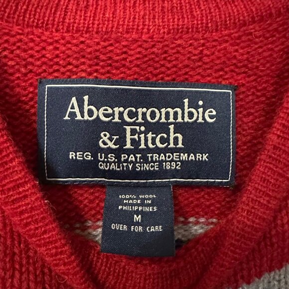 Vintage Abercrombie & Fitch Wool Sweater Mens Size M Red Navy Stripe Crewneck - Picture 5 of 6